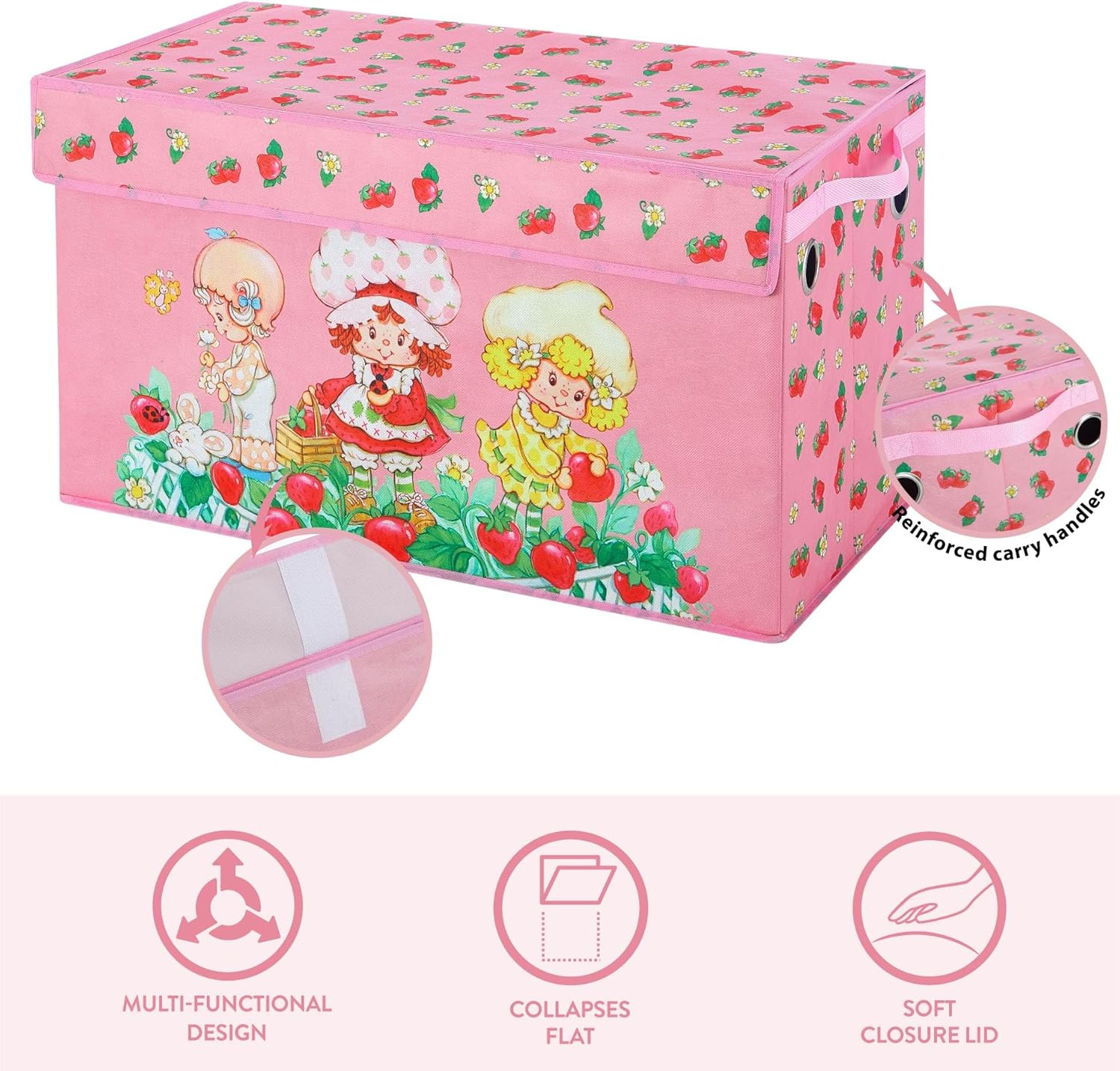 Strawberry Shortcake Collapsible Storage Trunk with Lid,Large Durable Kids Toy Box Organizer for Bedroom &Playroom,28.5"x14.5"x16"