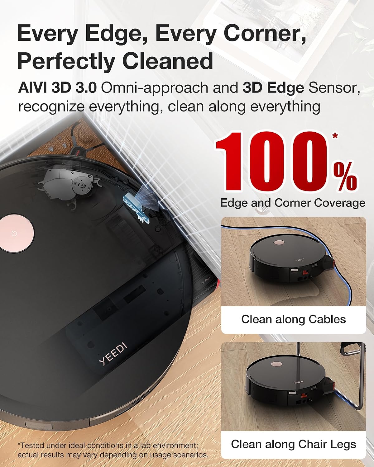 Yeedi M12 PRO+ Robot Vacuum and Mop, 11000Pa Strong Suction, ZeroTangle Technology, TruEdge Deep Mopping, Auto Mop Washing/Drying, Auto-Lift Mopping, Mini Omni Station, Black, view 13