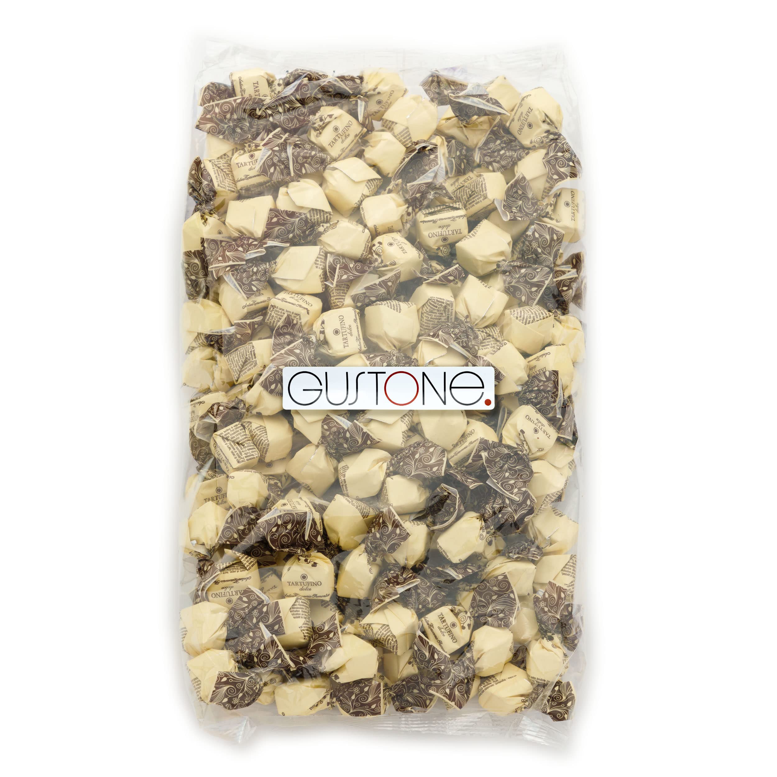 GUSTONE. Tartufini Dolci Nero Antica Torroneria Piemontese 140 Stück 1kg | glutenfrei, Zartbitterschokolade Piemont Haselnüssen, Schokoladentrüffel, ausgedehnte Reifezeit für volles Aroma, 41% Kakao