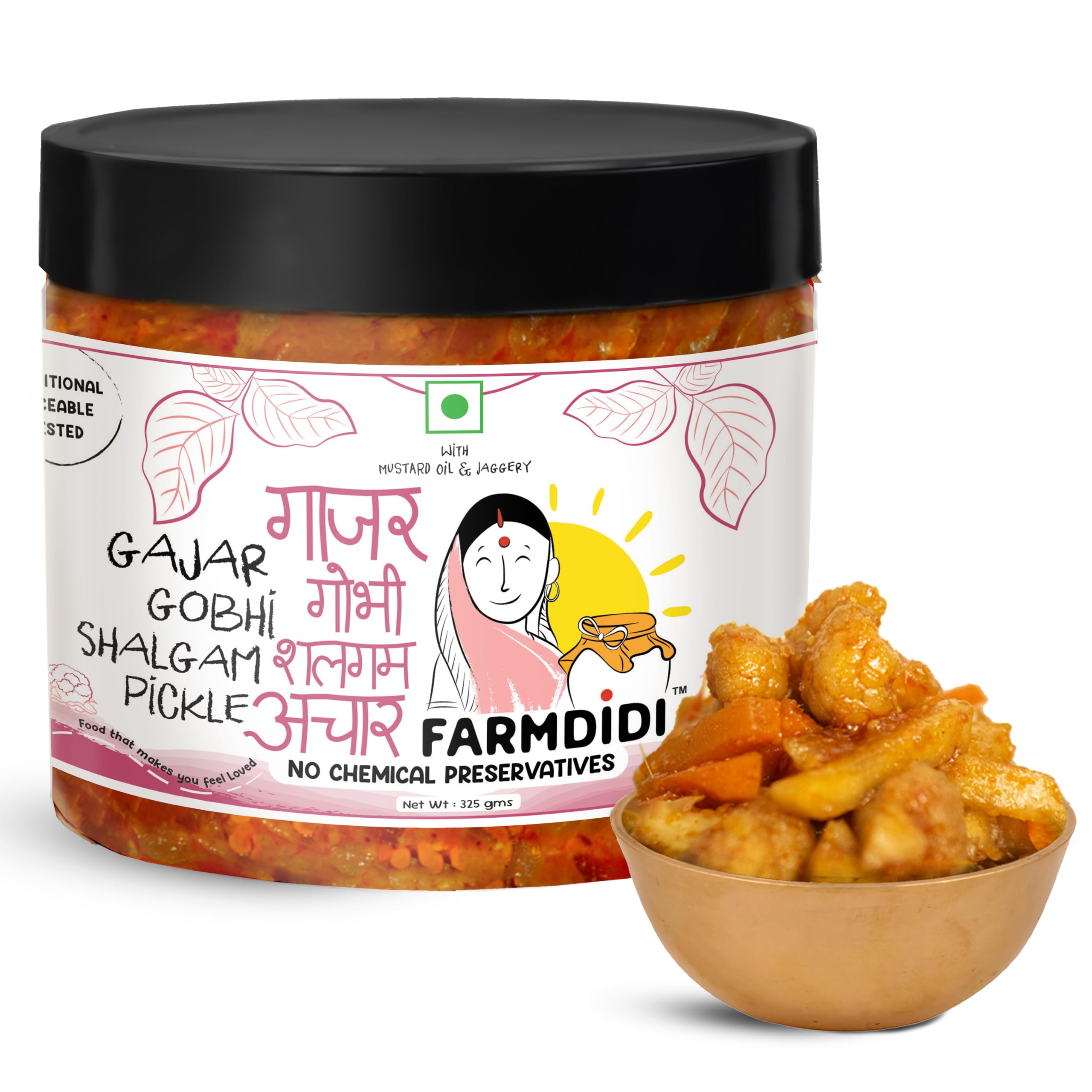 FarmDidi Gobhi Gajar Shalgam Pickle in Mixed Pickle | Khatta Meetha achar | Carrot, Cauliflower & Turnip | No Preservative | Low-Oil Sweet & Sour flavor | Organically Processed Traditional Recipe 325G-image-29