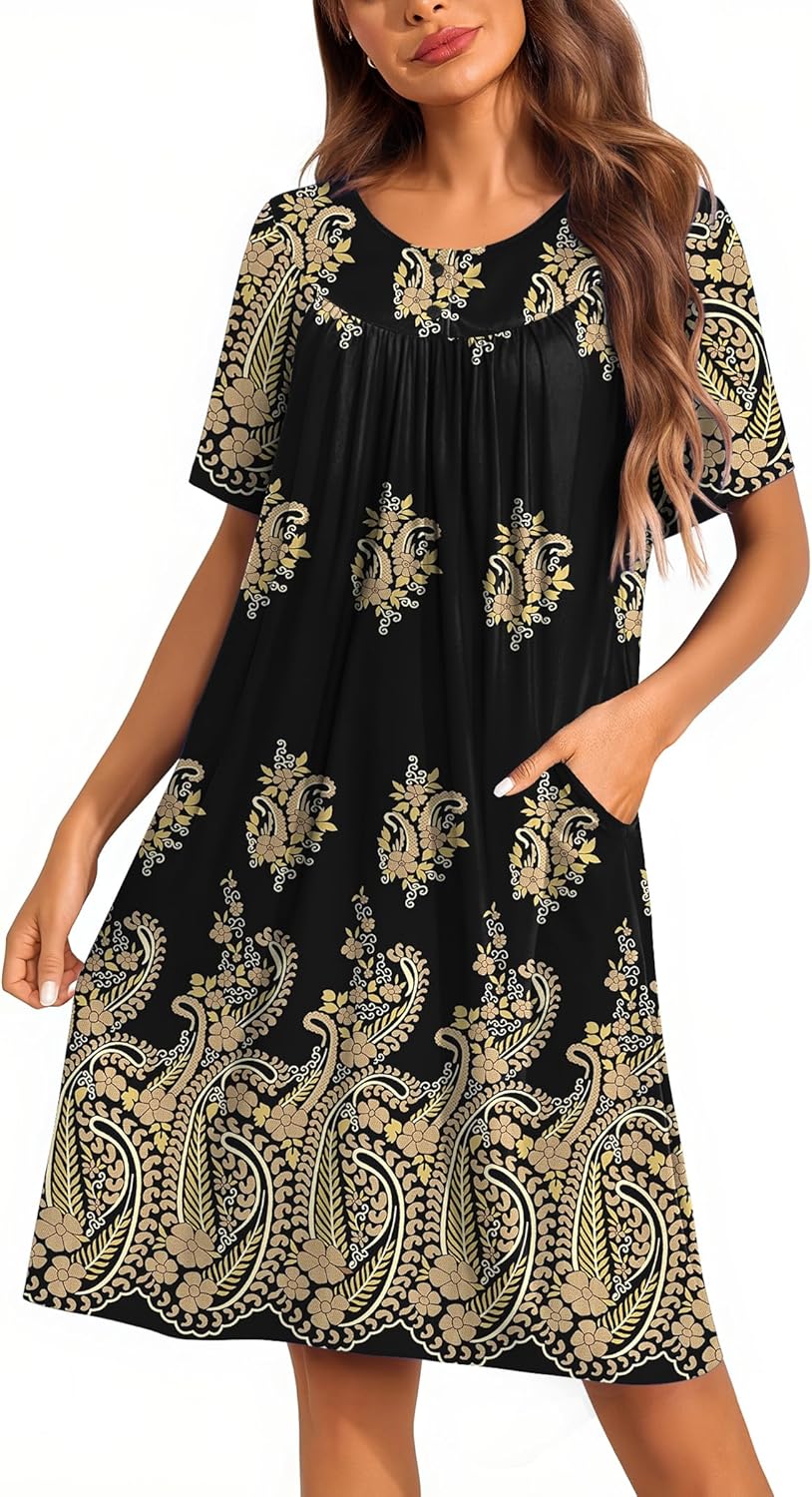 Ekouaer Moo Moos for Women Button House Dresses for Women with Pocket Mumu S-3XL