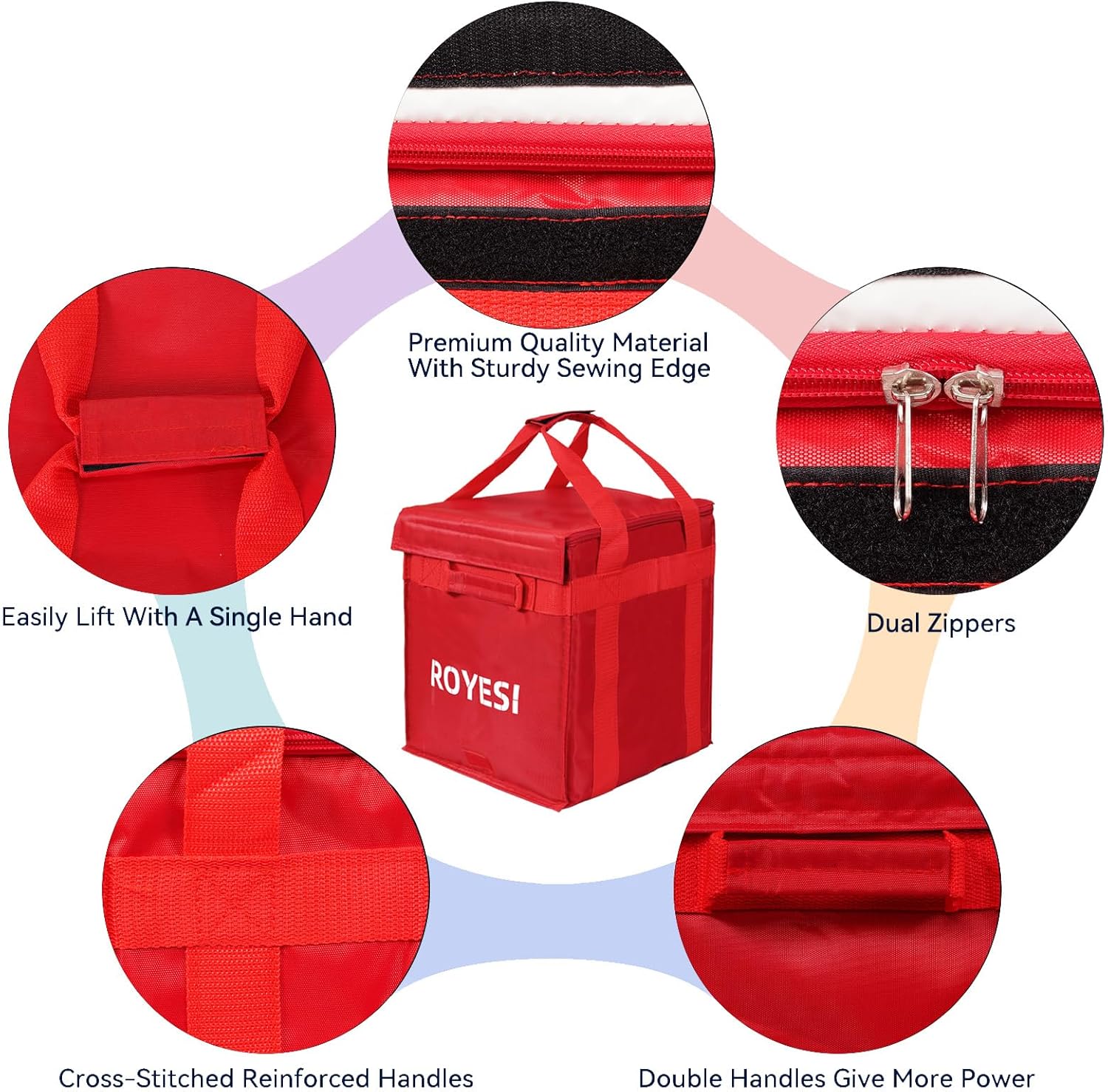 Insulated Reusable Grocery Bags,Grocery Cooler Bags with Zippered Top,Insulated Shopping Bags for Groceries,Travel Cooler Bag for Frozen and Hot Food(Red) - Image 4