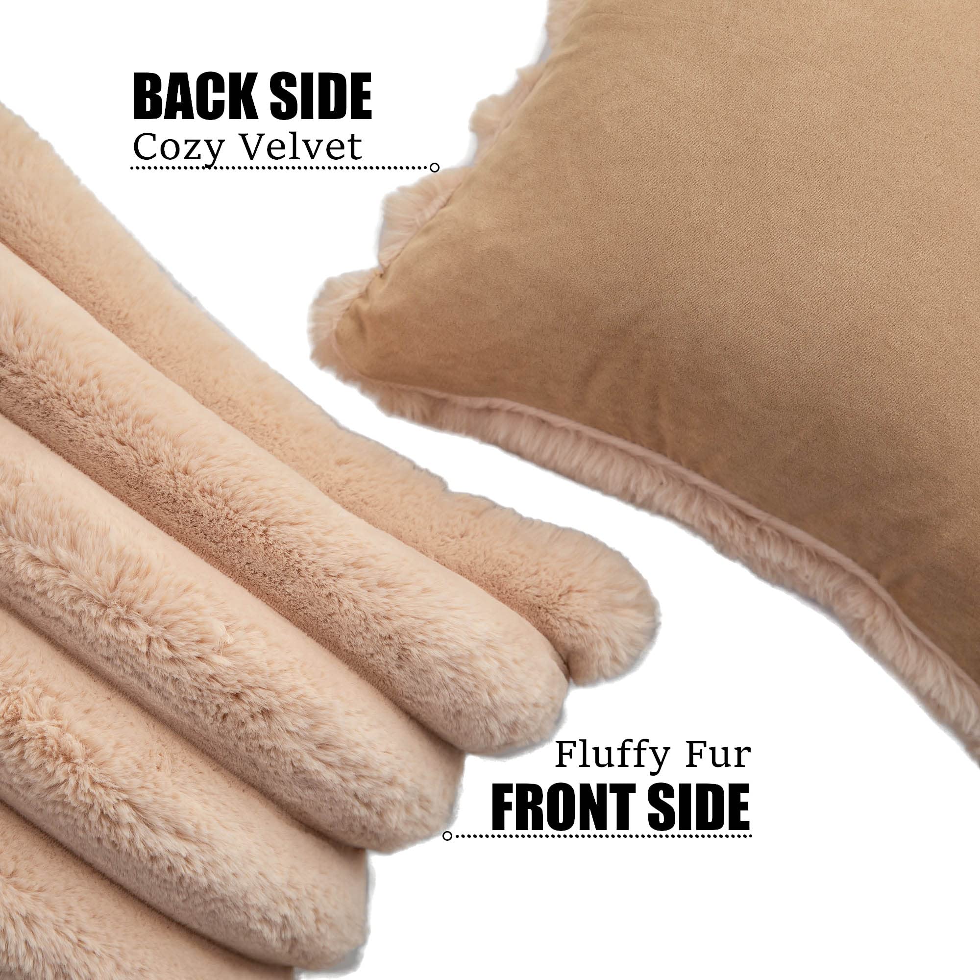 Neelvin Camel Faux Fur Cozy Soft Striped Decorative Throw Pillow Covers 24x24 inch(60x60cm) Set of 2,Velvet Pillowcase Cushion Case for Sofa Couch - Image 3