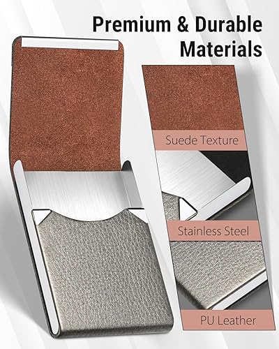 Miniatura 4 de MaxGear Tarjetero para tarjetas de presentación, crédito, de piel sintética y acero inoxidable, soporte delgado, con bloqueo RFID, con cierre