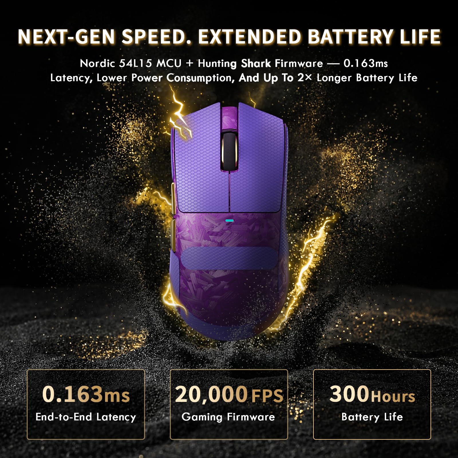 ATTACK SHARK X11 Ultra Ratón Gaming Inalámbrico con Cable C06 Ultra LED, Fibra de Carbono, MCU 54L15, PAW3950MAX, 8000Hz, BT/2.4G Inalámbrico/con Cable, 42000 dpi (Morado + Cinta de Agarre)