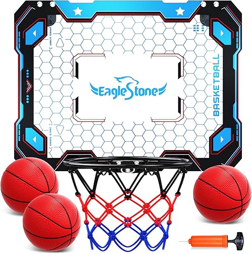 EagleStone Aro de baloncesto para interiores para niños, mini aros de baloncesto sobre la puerta, juego de baloncesto montado en la pared, juguetes