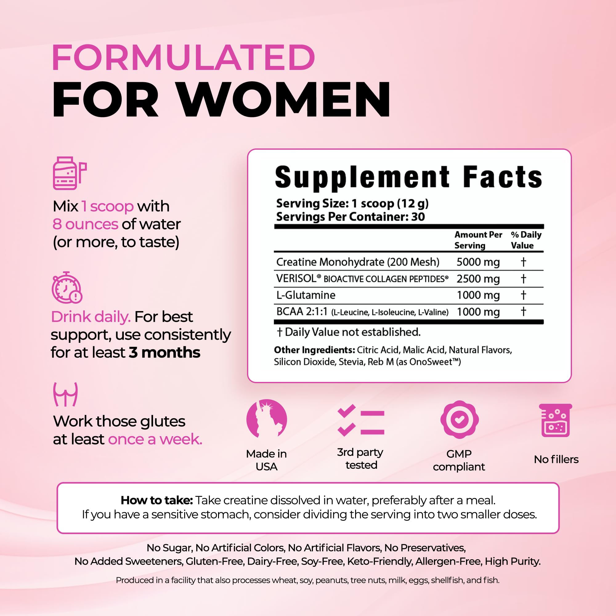 Bold Buns Creatine for Women – Supplement with Collagen & BCAA – Supports Muscle Development, Post-Workout Recovery, Skin Elasticity, Healthy Hair & Nail (30 Servings, Unflavored) — Amazon image 7