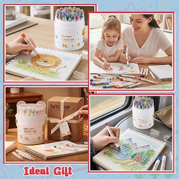 Silky Twistable Crayons, 36 Colors Washable Easy-Grip for Artist | Silky Twistable Crayons, 36 Colors, Washable Easy Grip, Durable Smooth Coloring Sticks, Portable Case, Safe Material