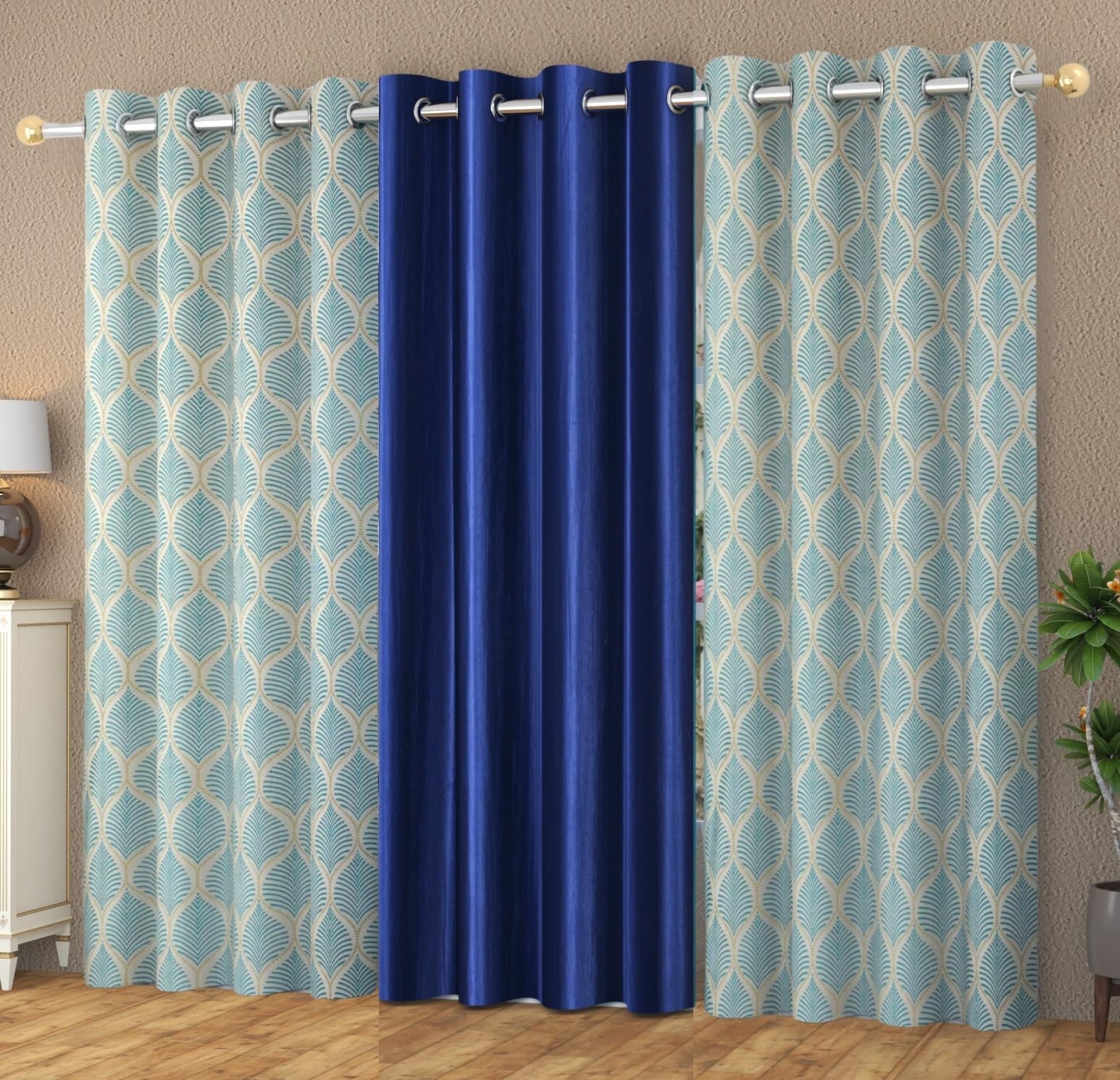Yarnis Floral Printed Light-Filtering Curtains 9 Feet Long for Long Door Living Room, Navy Blue, Combo Pack of 3, Parda (B0D1ML4C7L) Amazon Price History, Amazon Price Tracker