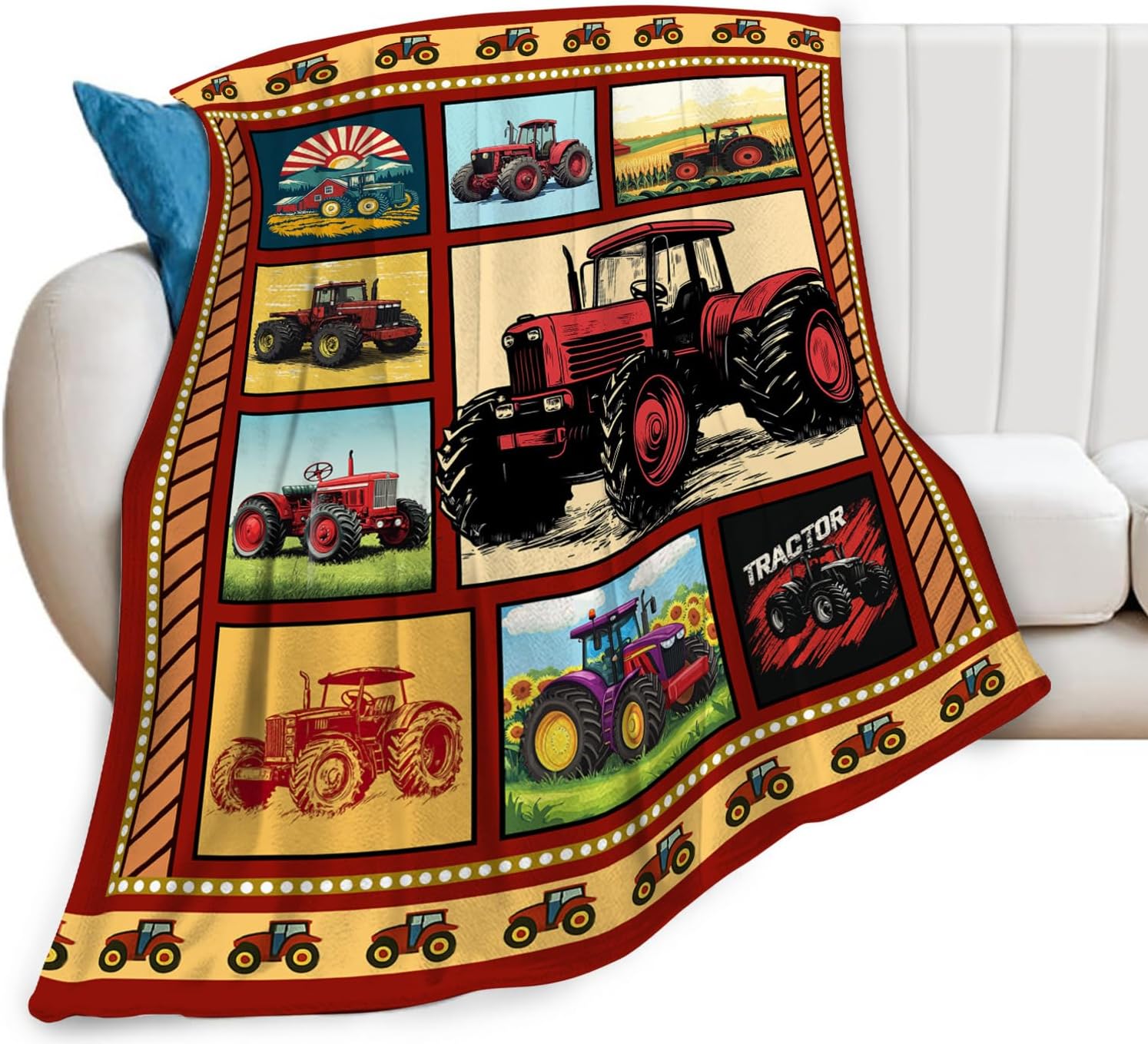 Truck Blanket, Red Trucks Throw Blanket, Farmhouse Tractor Gifts Blankets Stuff Fleece Flannel Plush for Men Boys Women Girls Lovers Adults Soft Bedding Gift for Sofa Bed Office Home Decor 40"X50"