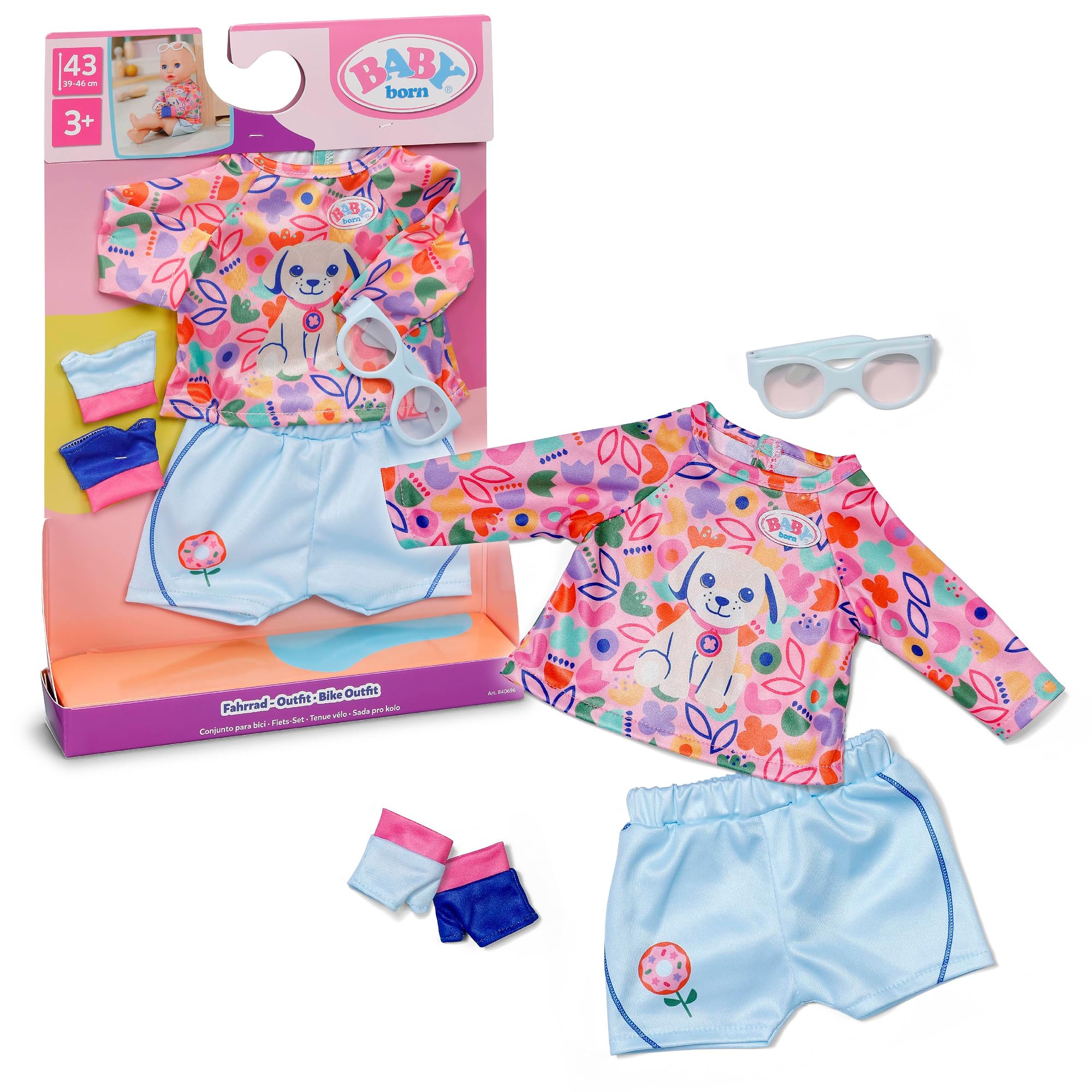 BABY born cycling outfit with shorts, shirt, glasses and gloves for 43 cm dolls