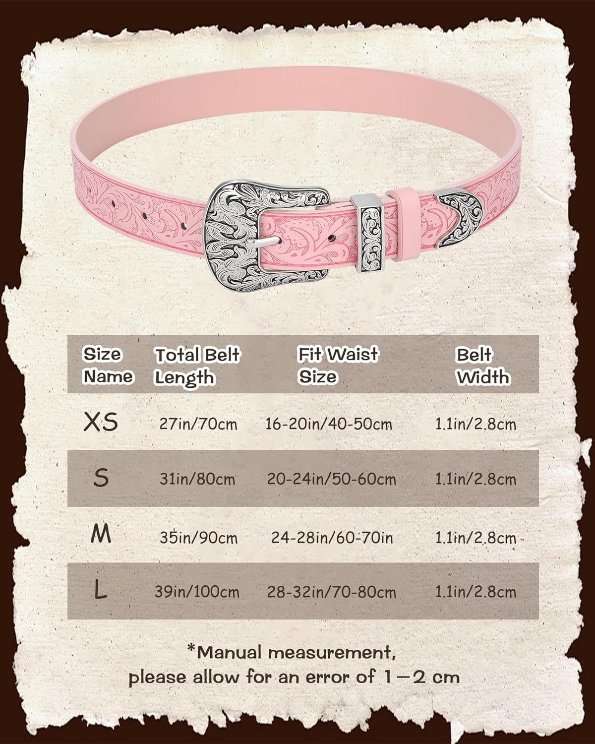 AWAYTR Kids Western Belt for Girls - Vintage Cowgirl Leather Belt for Jeans Dresses - Image 2