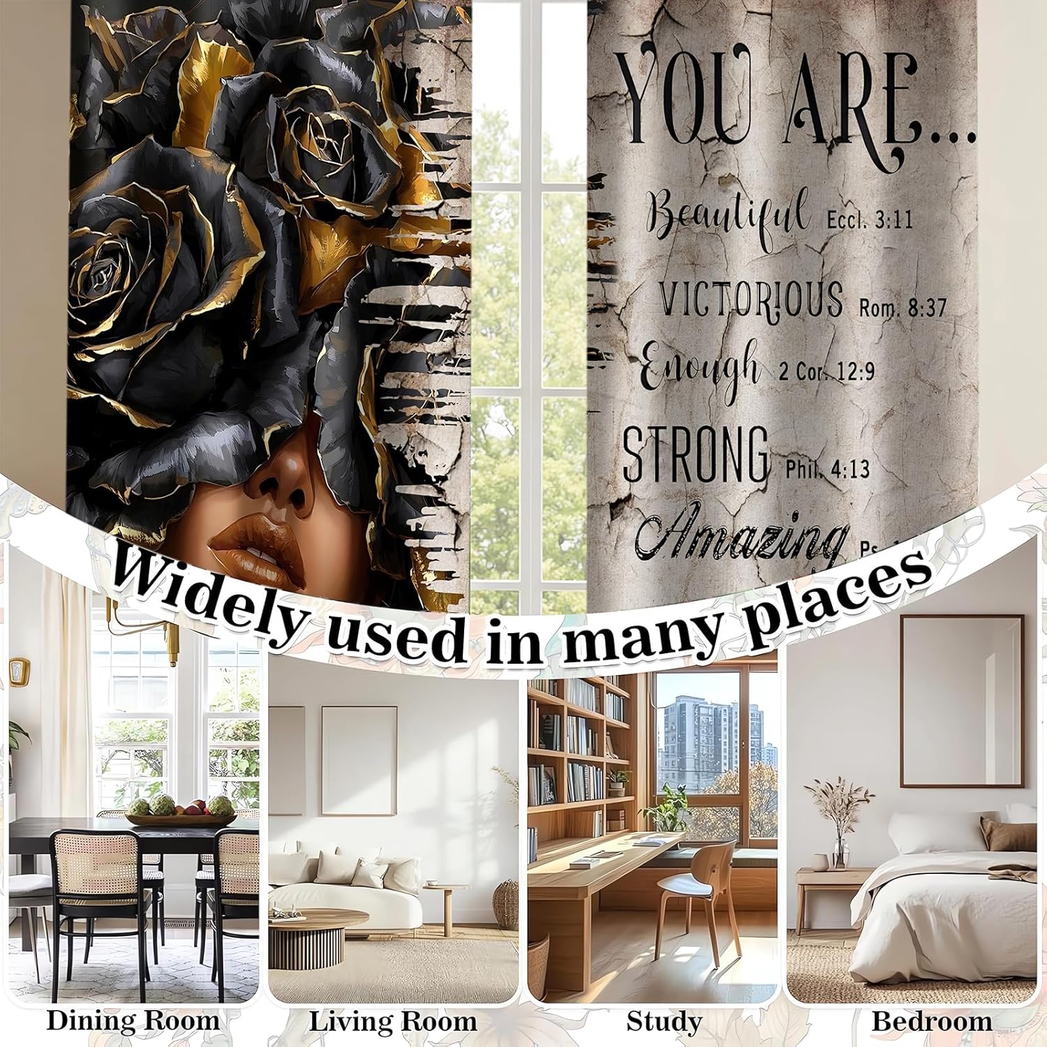 African American Black Woman Curtains Black Girl Afro Blackout Curtain Funny Inspirational Quotes Black Gold Queen Privacy Drape for Lady Bedroom Living Room 4263inch 2Panel HI010CL