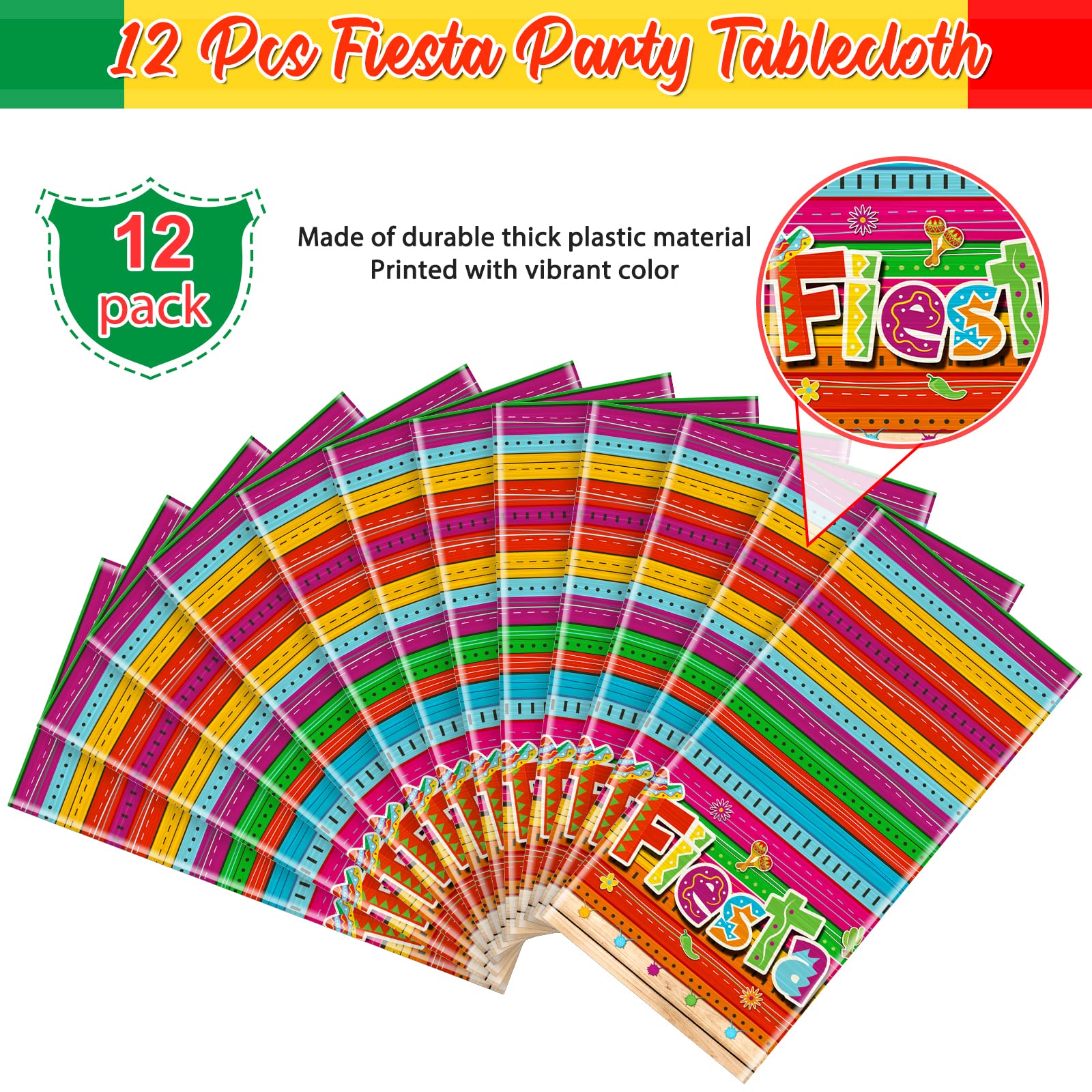 6-Pack Mexican Fiesta Tablecloths - 54x108 Inch Plastic Cinco De Mayo Printed Covers For Party Decor