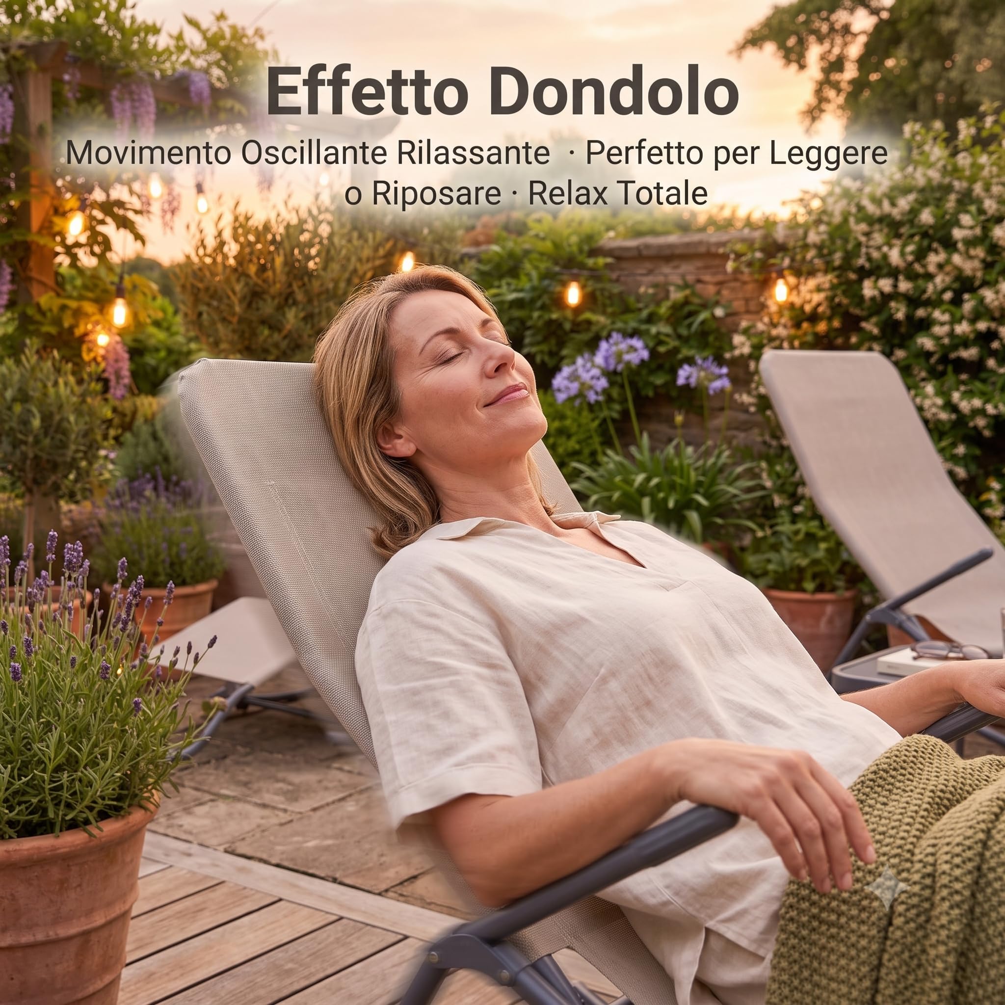 Lemag Set 2 Sdraio a Dondolo da Giardino Beige Melange – Poltrone Relax Dondolanti per Terrazzo Veranda ed Esterno – Sedie Comode per Rilassarsi all'Aperto – 135x60x95 cm