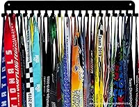 Vista 1 de Percha de exhibición de medallas Premium Never Give Up con 20 ganchos, exhibidor de medallas para pared con 16 pulgadas de largo, exhibidor