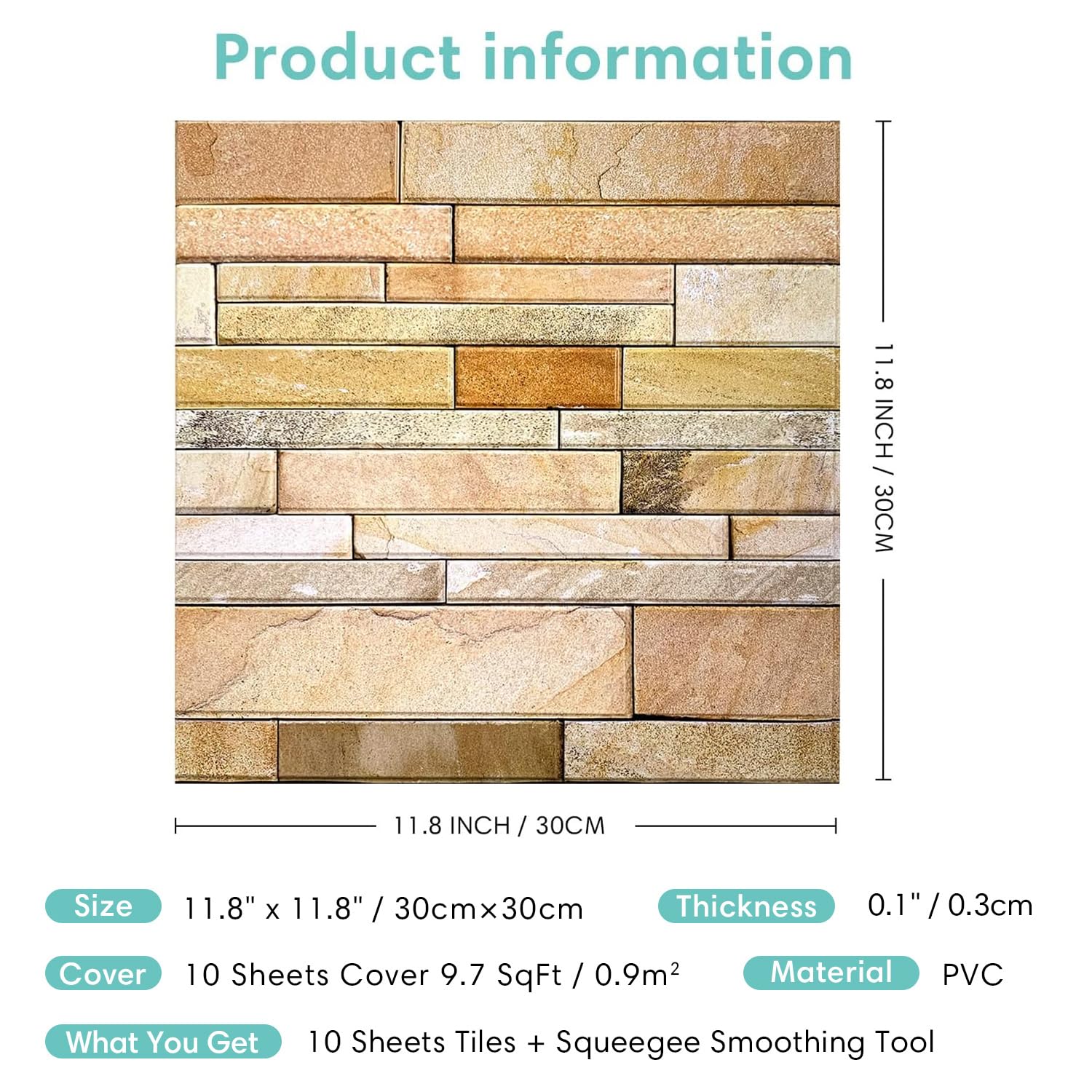 Commomy 10 Pcs 3D Marble Peel and Stick Wall Tile,11.8'' x 11.8'', Urltra-Light PVC Faux Stone Wall Panels Peel and Stick Tiles for Interior Wall Decor (Yellow and Brown)