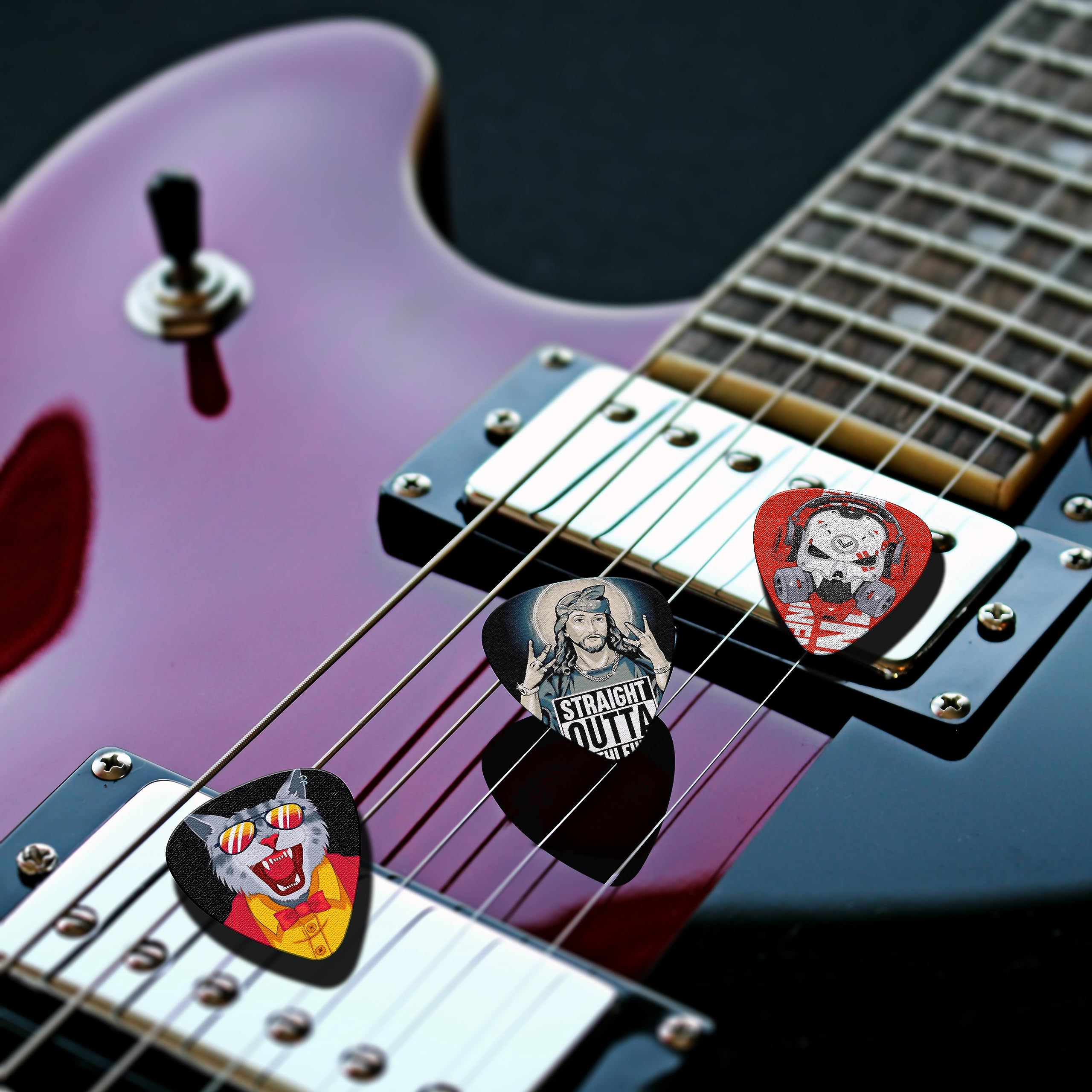 Lot De 6 Médiators En Celluloïd En Forme De Chat Avec Support