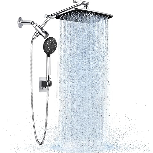 Veken Wide Rain Shower Head with Handheld, High Pressure Rainfall Showerhead Combo with Arm for Bathroom Accessories, Home Decor, Detachable Dual Shower with Multi Modes Handheld Spray, Silver Chrome