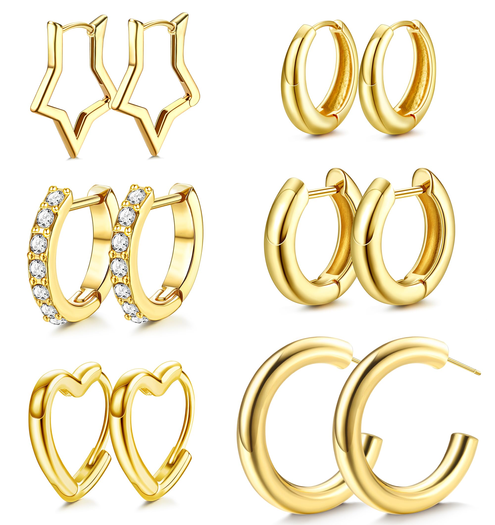 MILACOLATO6Pares Pendientes de Aro Oro para Mujeres Ligeros Pendientes de Aro Chapados en Oro de 14 Quilates Multipack Hipoalergénico Pendientes para Mujeres Hombres