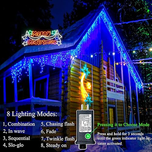 Miniatura 7 de Luces de Navidad para exteriores  99 pies 1216 luces LED de carámbano al aire libre  Enchufe 8 modos de luces parpadeantes para decoraciones de