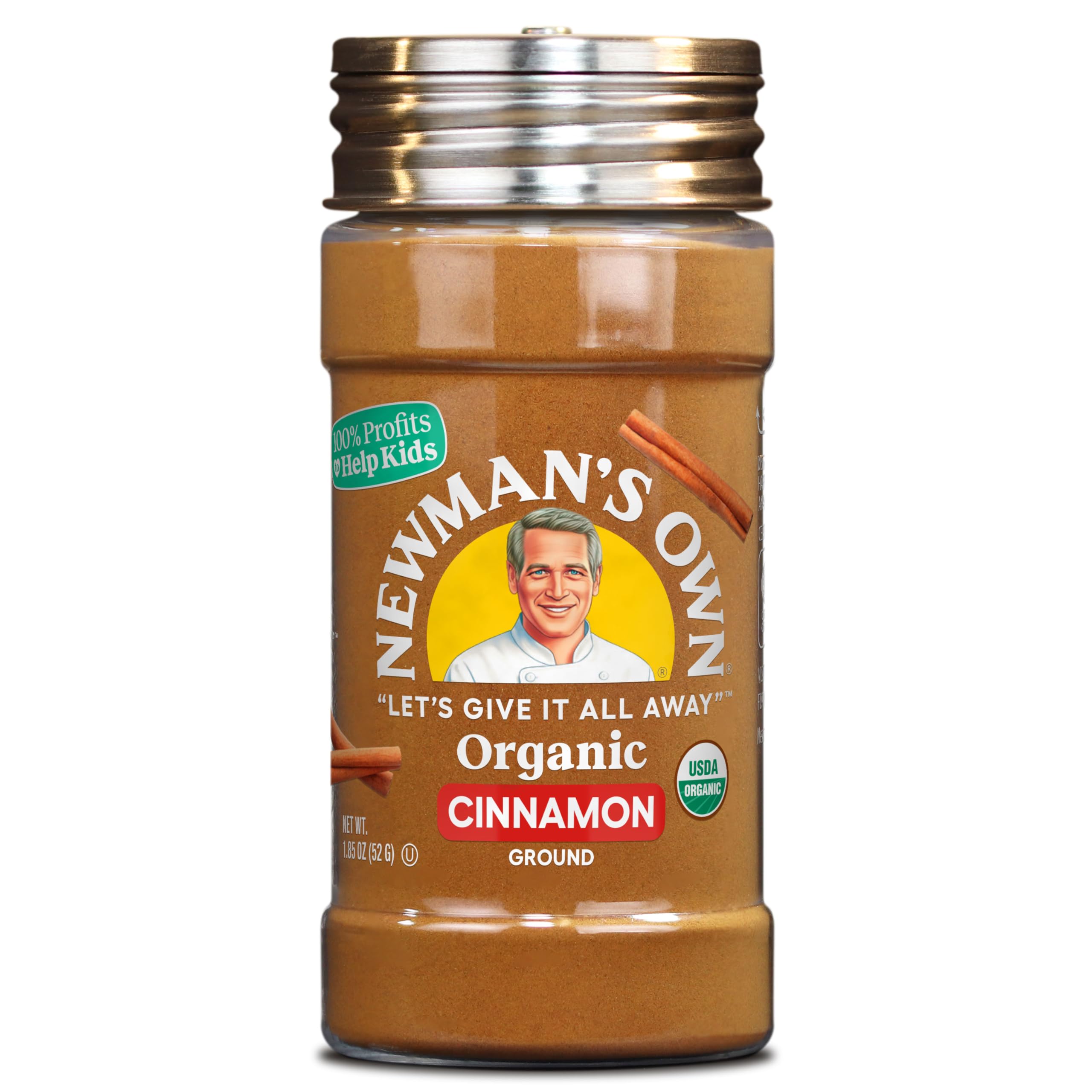 Newman's Own Organic Ground Cinnamon; USDA Certified Organic; Non-GMO; Kosher; 1.85 Oz Bottle