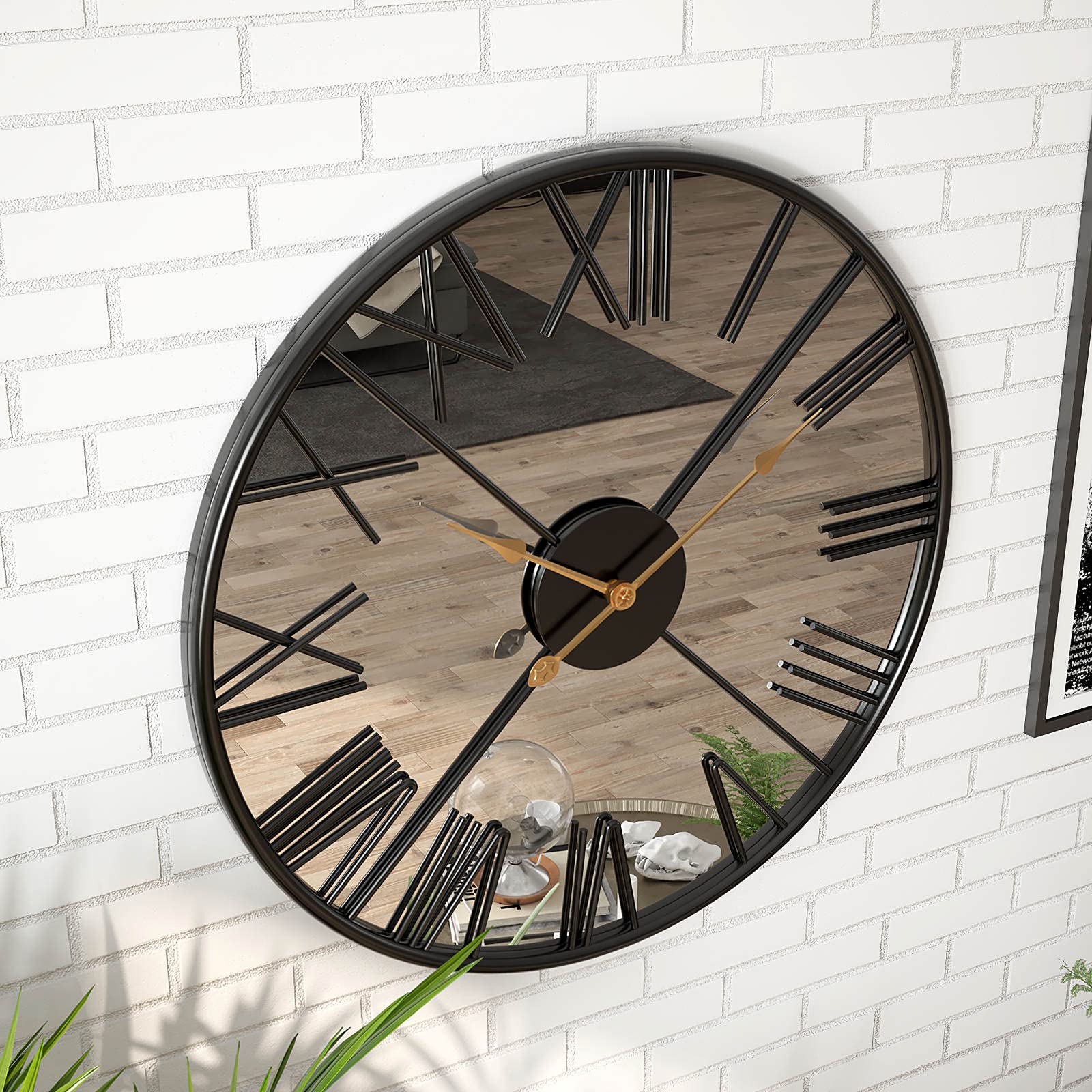 Modern Mirror Wall Clock for Living Room,20inch Large Decorative