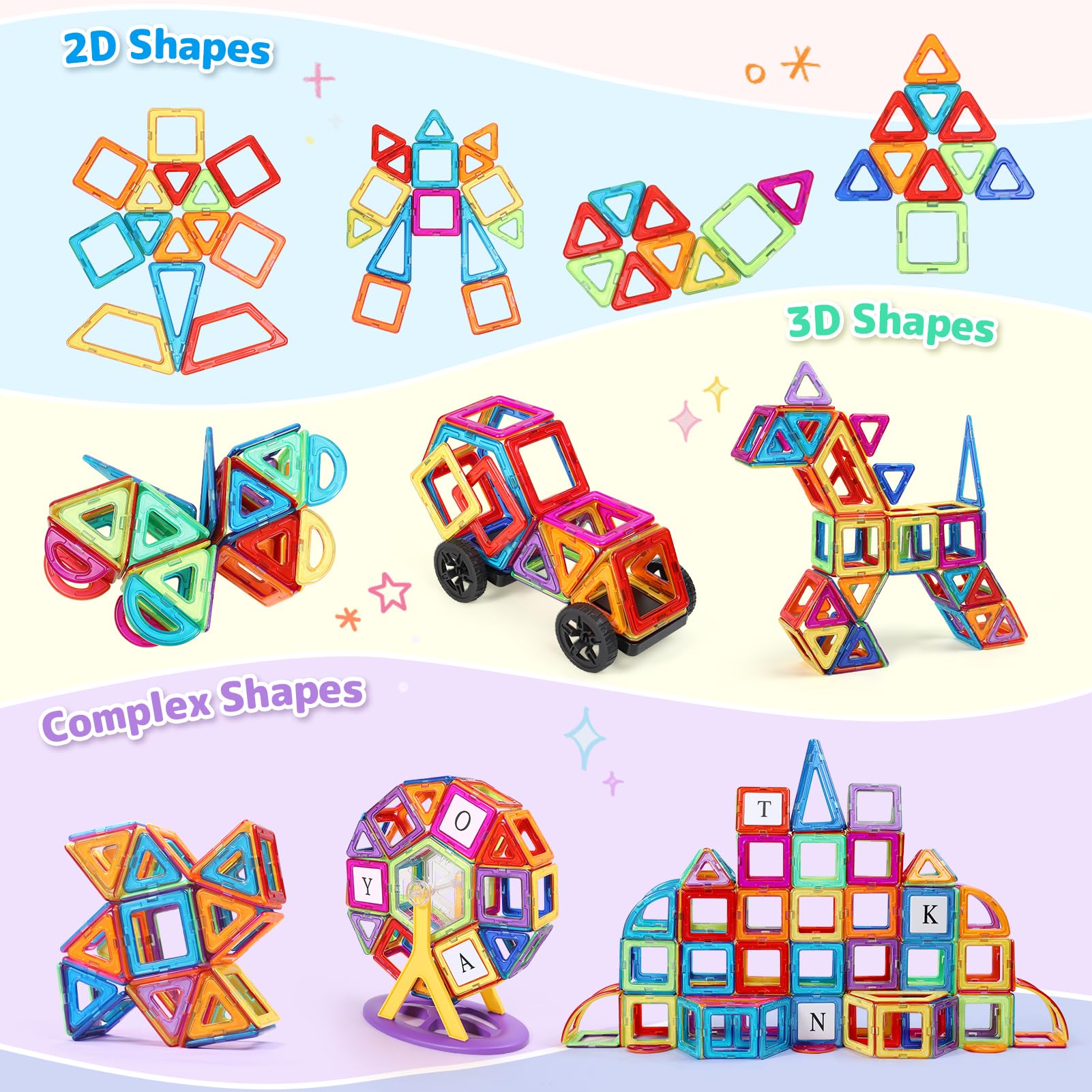 ECHOCUBE Magnetic Tiles for Kids 116PC Set, Construction Building Tiles, STEM Building Toys with Vibrant Colors - Image 4