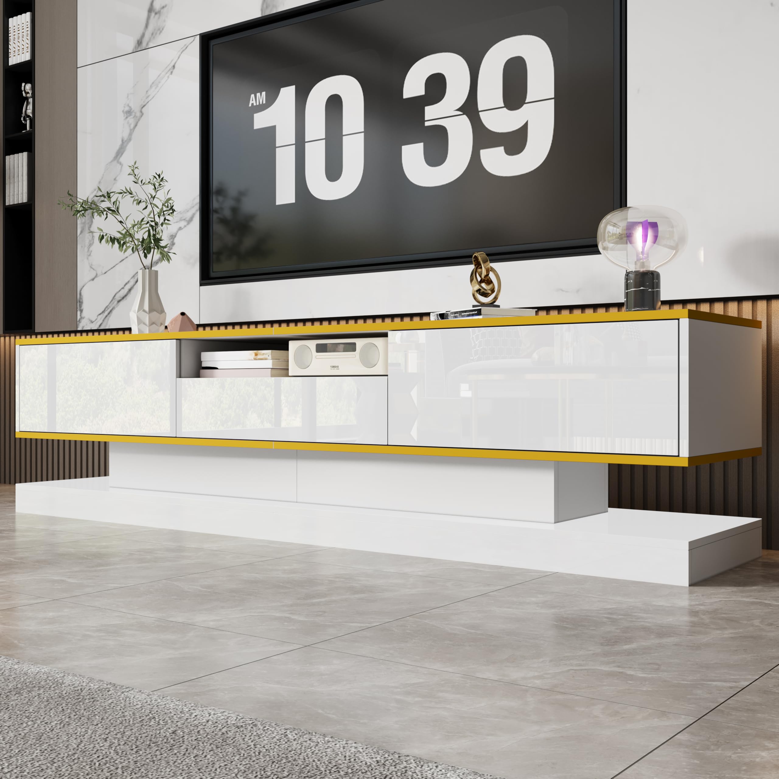 Mobile TV moderno, dotato di 3 cassetti e 1 ripiano aperto, con illuminazione LED a colori variabili, superficie lucida, 180x38x45 cm,mobili salotto porta tv,mobile soggiorno (bianco)