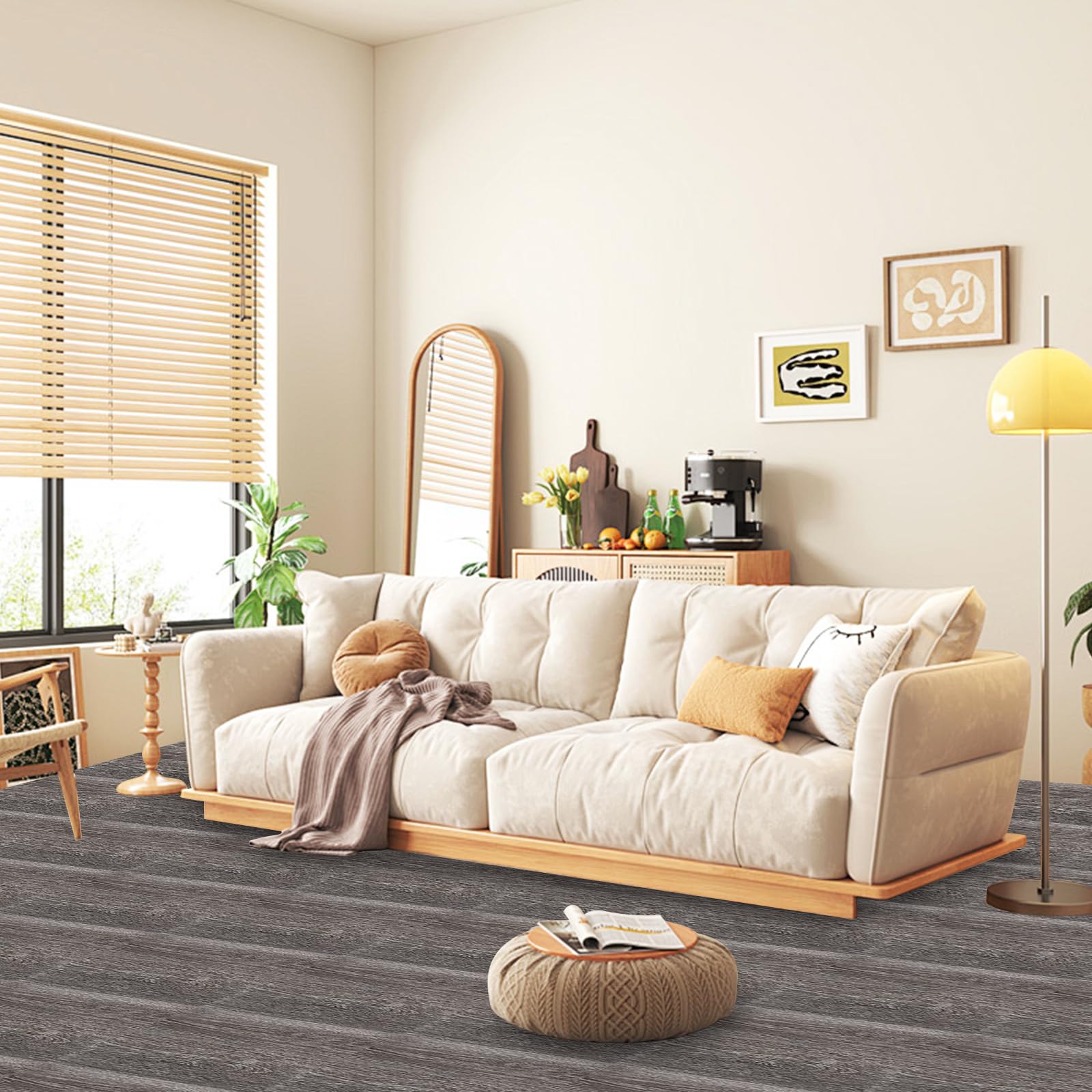 DAJAVE 40 Stück PVC Bodenbelag Betonoptik 30x30cm Vinylboden Selbstklebend Bodenfliesen Betonoptik Klebefliesen Boden, Vinylboden Rutschfest, Wasserfest, Vinyl Fliesen Wohnzimmer