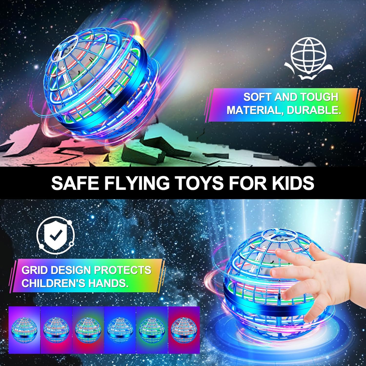 Flying Orb Ball Toy,2026 Upgraded Parachute LED,Magic Hand Controlled Flying Gravity Ball,Cosmic Globe Boomerang,Cool Christmas Birthday Gift for 6 7 8 9 10+ Year Old Boys Girls-Blue & Purple