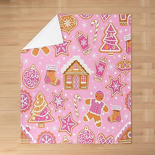 Miniatura 5 de jejeloiu Manta de Navidad rosa mullida tamaño individual de 60 x 80 pulgadas, manta de franela de forro polar para sofá, galletas, para todas las