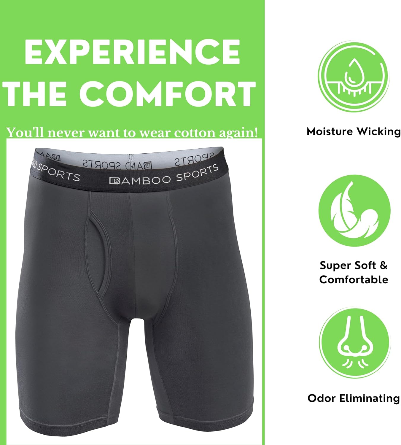 Mens 6 in Boxer Briefs 4 pack, Anti Chafing, Breathable, Non-Binding, Super Soft & Comfortable Moisture Wicking - Image 4