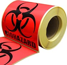 Performore - 4 x 4 Biohazard Stickers, Roll of 250 Warning Labels, Coated Paper, Universal Biohazard Symbol, Self-Adhesive Warning Signs for Labs, Hospitals, Industrial Use