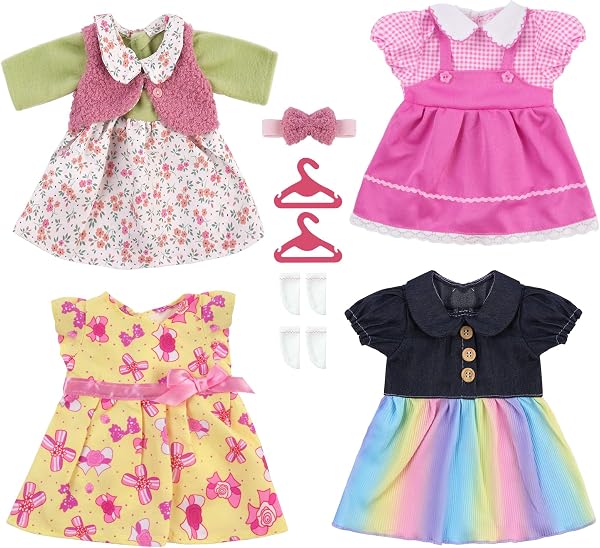 El conjunto de 4 piezas de ropa para muñecas de Aolso ofrece variedad y facilidad de uso.