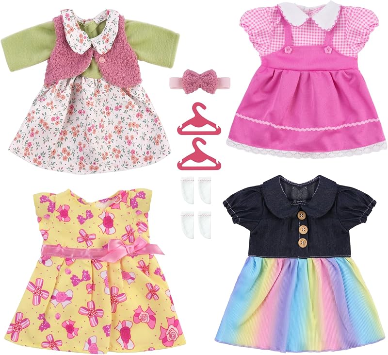 Aolso Ropa para Muñecas Bebé，4pcs Ropa para Muñecos Bebé，Conjunto de Ropa de Muñeca,Juego de Disfraz de Muñeca para Niños y Niñas,Accesorios para Muñeca Serie Arcoiris(No Muñecas)
