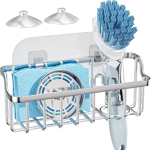 Miniatura 8 de Consumest Soporte de esponja para fregadero, soporte de esponja en forma de escalera para fregadero de cocina con 2 formas de instalación (tazas de