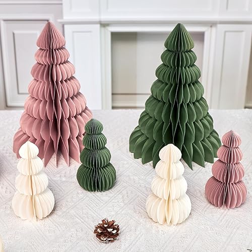 6 Pcs Paper Christmas Tree, Beige, Sage Green and Dusty