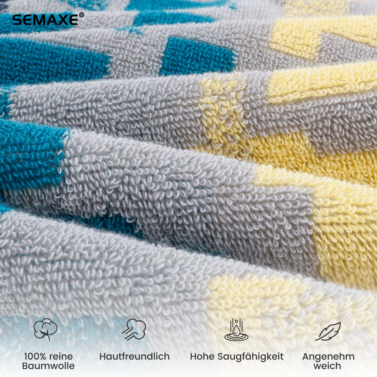 SEMAXE 12er-Handtücher Set im Skandinavischen Karo-Design, aus 100% Baumwolle, Oeko-TEX Zertifiziert, weich & saugstark, mit praktischen Aufhängebändern, in Geschenkbox