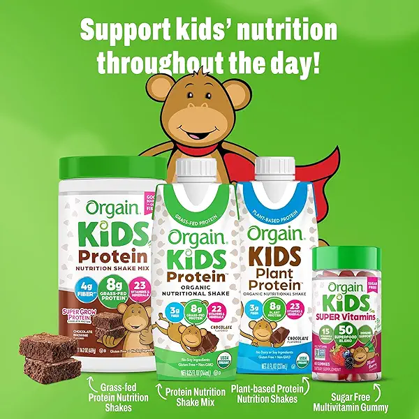 Orgain Organic Kids Protein Nutritional Shake, Chocolate - 8g of Protein, 22 Vitamins & Minerals, Fruits & Vegetables, Gluten Free, Soy Free, Non-GMO, 8.25 Fl Oz (Pack of 4) 8