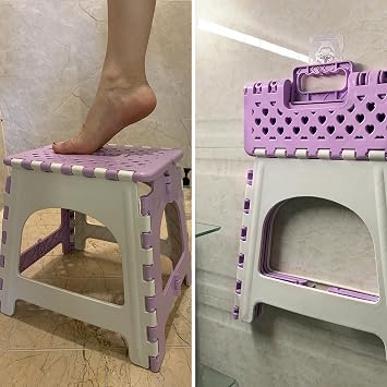 TRANOMOS Foldable Shower Stool for Shaving Legs, Purple Pedicure Foot Rest, Small Corner Shower Step