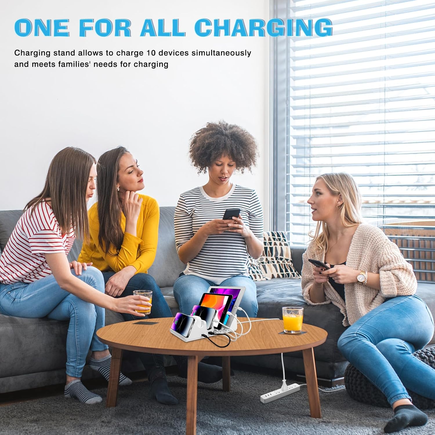 150W 6-Port Charging Station for Home with Fast Wireless Charging for Mobile & Wireless Charging Seats for 2 Airpods (Buds). 65W PD USB-C Port provided for laptops