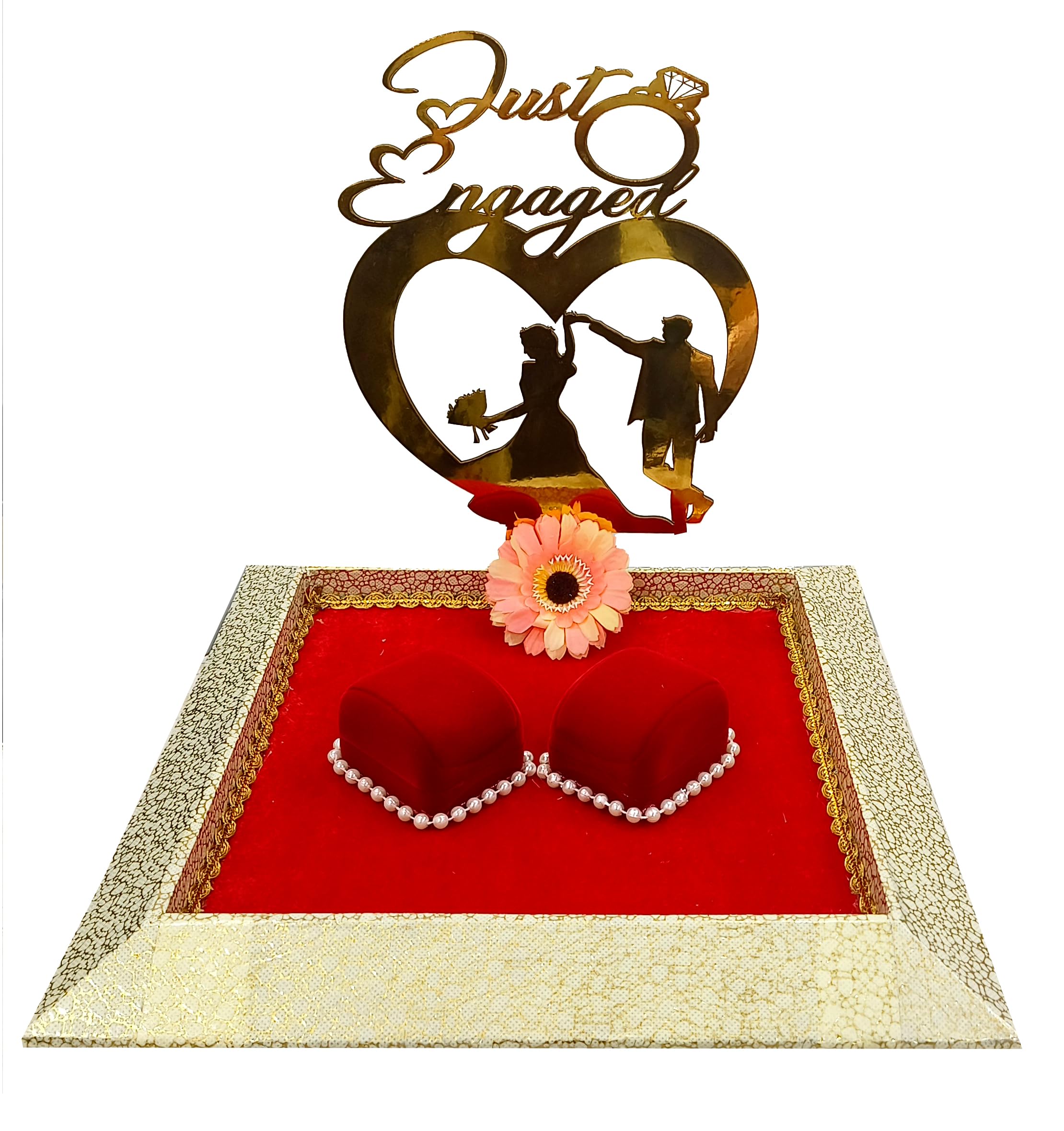 Unique PaletteUnique Palette Beautiful Just Engaged Wedding Ring Platter Elegant Wedding Ring Platter with Design, Ideal for Marriage Decor and Engagement Ceremonies, Adding a Touch of Class to Your Special Moments