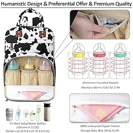 Tenot Large Capacity Baby Diaper Bag Backpack with Insulated Pockets, Waterproof, Stylish Cow Print Design, Suitable for Boys and Girls