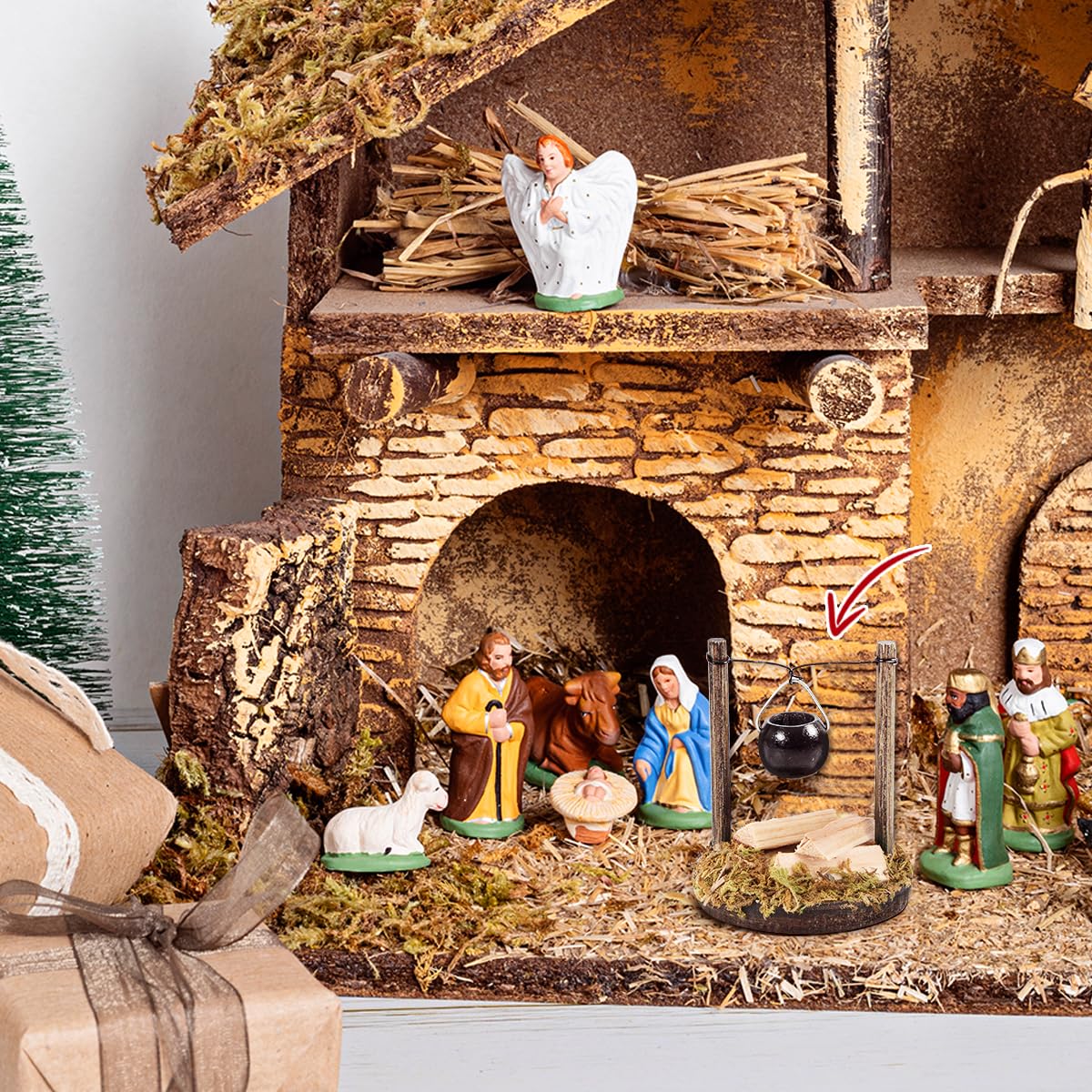 Miniatur Kamin Mit LED Licht - Puppenhaus Zubehör Für Wichtel & Weihnachtsdeko