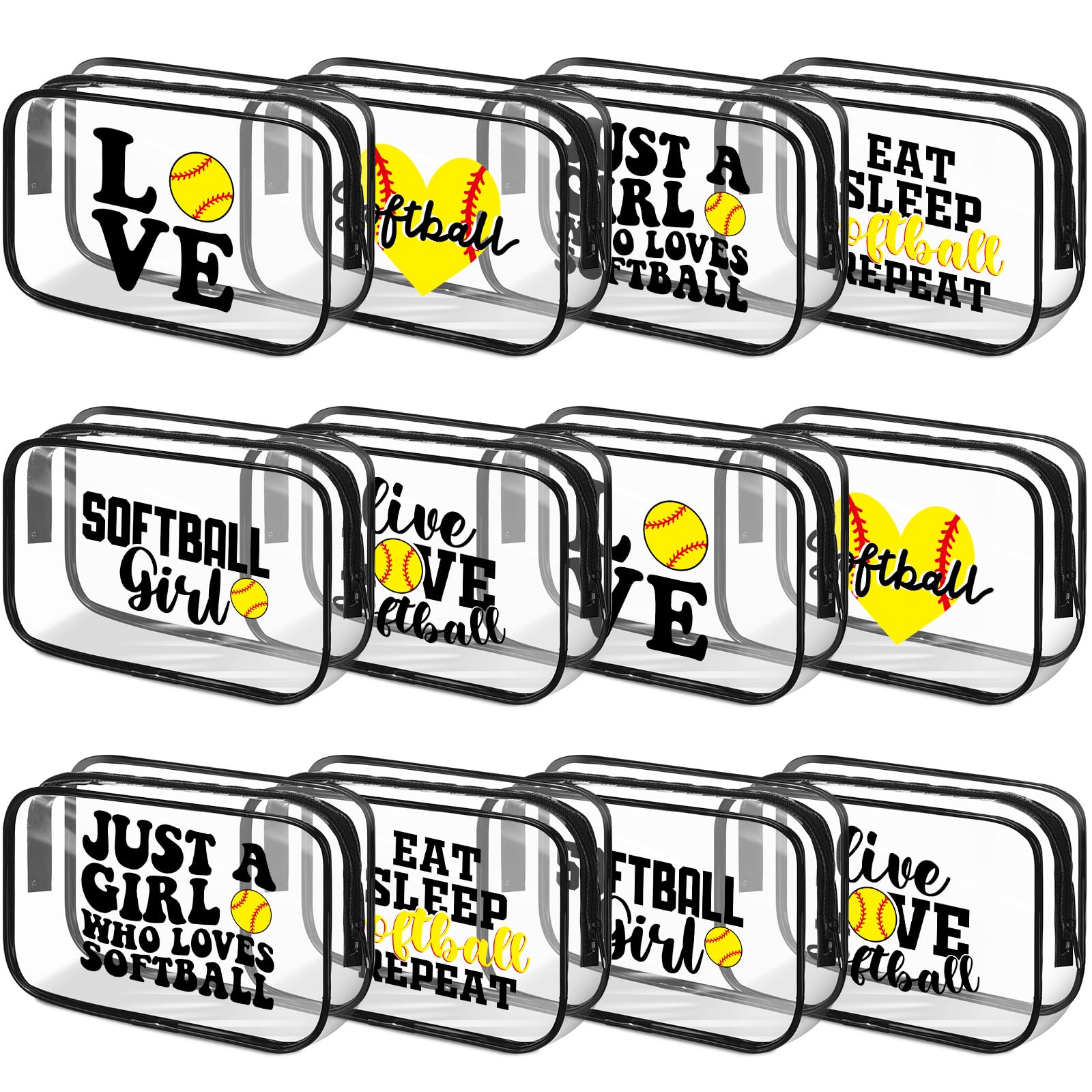 Reginary 12 Pcs 7 x 4.7 x 2.4'' Softball Makeup Bag Softball Gifts for Team Clear PVC Softball Cosmetic Case Softball Goodie Bag Stuffers Accessories