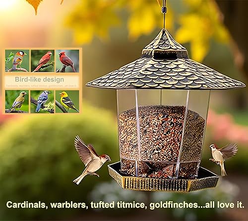 Miniatura 2 de Twinkle Star - Comedero colgante para pájaros silvestres para decoración exterior en jardín, diseño hexagonal con techo