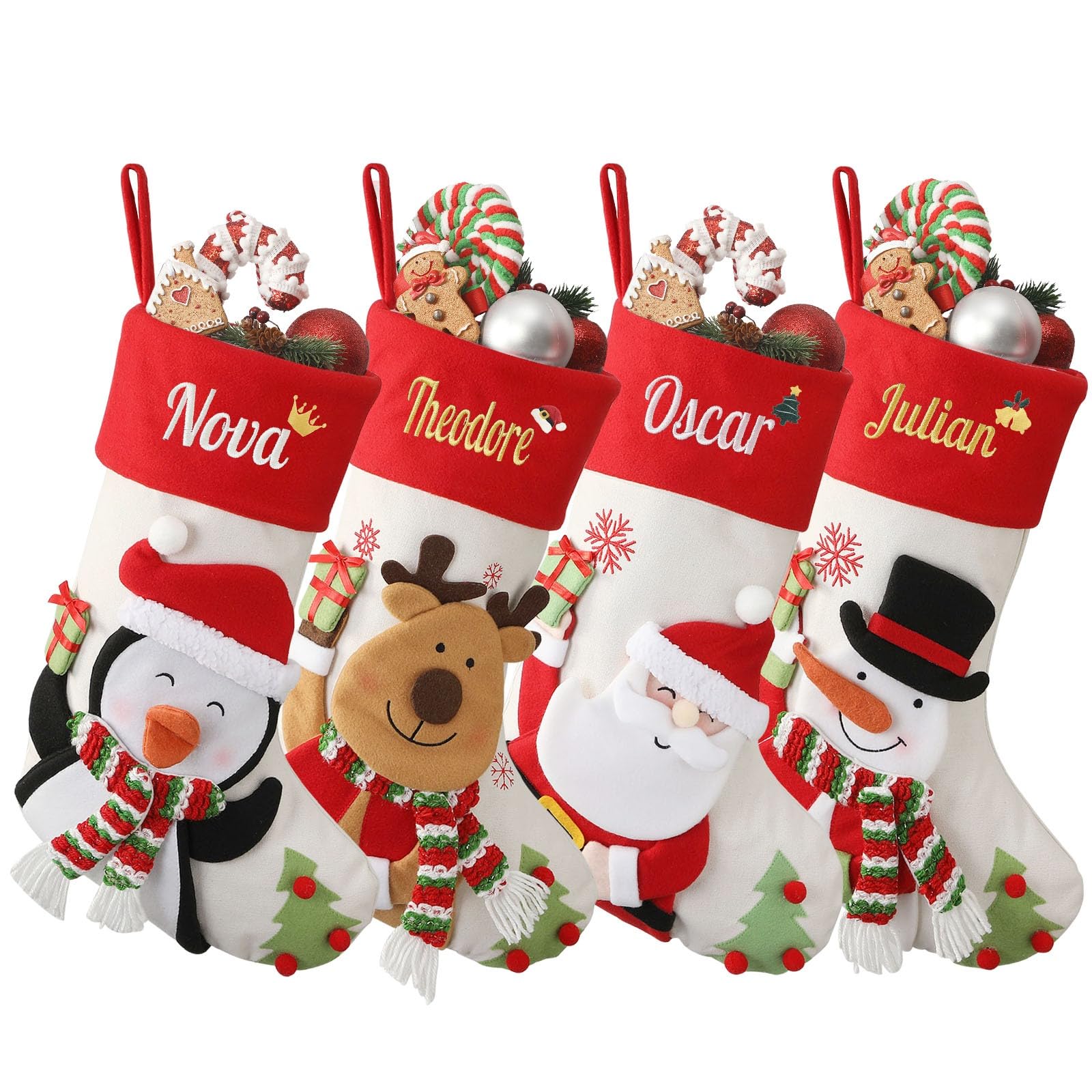 Sleeleece 18” Personalised Christmas Stockings,Personalised Name Embroidered Christmas Stocking,Large Santa Xmas Stockings,Stockings christmas with 3D Plush Character,Fireplace & Tree Hanging Ornament