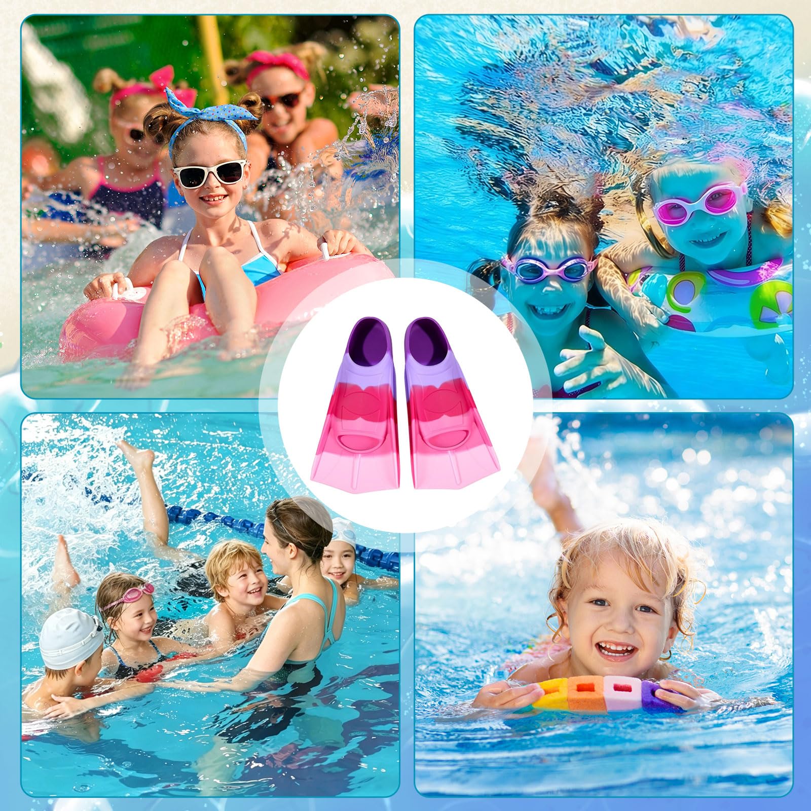 Pinne da nuoto in silicone, 100% silicone, pinne corte per allenamento, comode pinne in silicone, per bambini e adulti