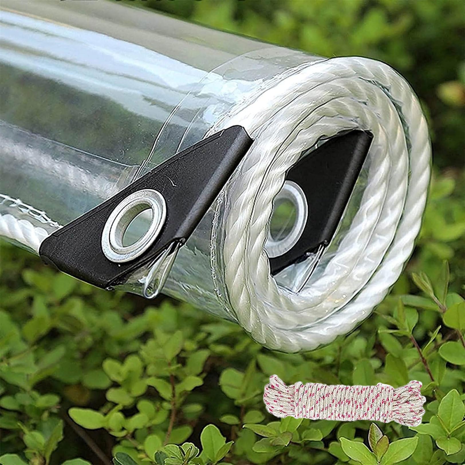 2X2M Clear Tarpaulin Waterproof Heavy Duty with Rope, 400g/m² Clear Tarp with Grommets, Transparent Waterproof Pergola Covers for Patio Outdoor